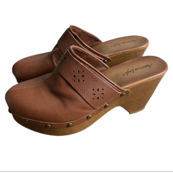 American Eagle Tan Bohemian Chunky Heel Clogs Size 7.5 - Picture 1 of 16